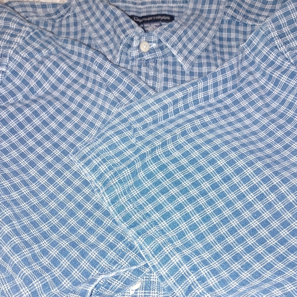 Vintage 90s Denver Hayes Heavy 100% Cotton Blue PlaidButton Down Shirt Size: XL - Picture 3 of 3